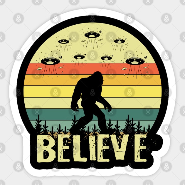 Retro Believe in Bigfoot Sticker by The WYLD Tribe
